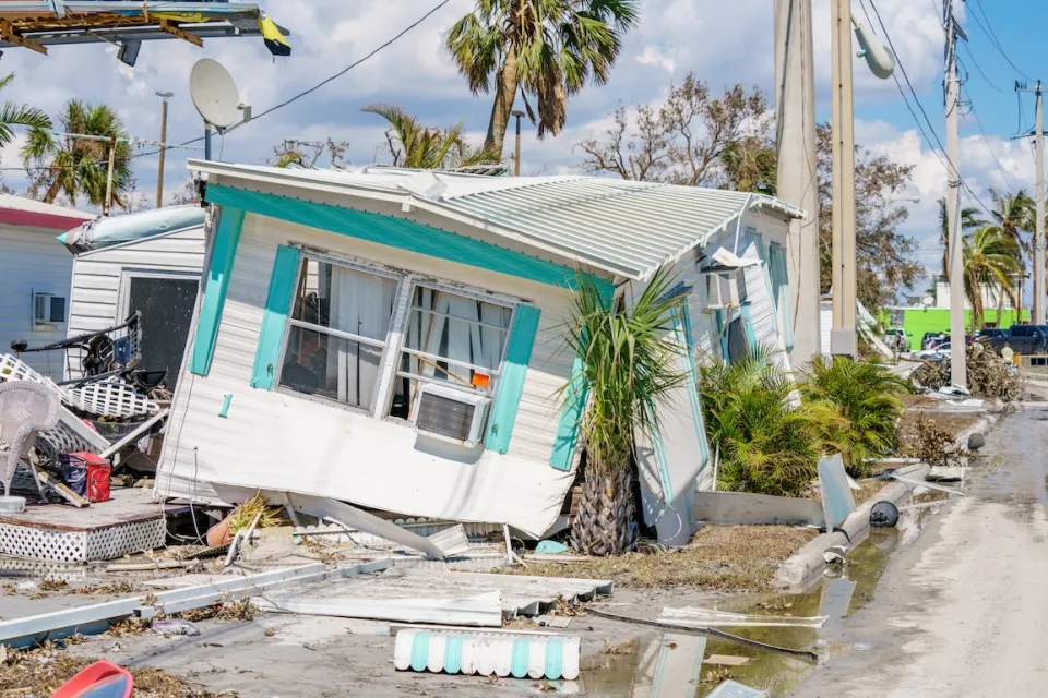 Mobile homes destroyed by Hurricane Ian in Fort Myers, Florida.